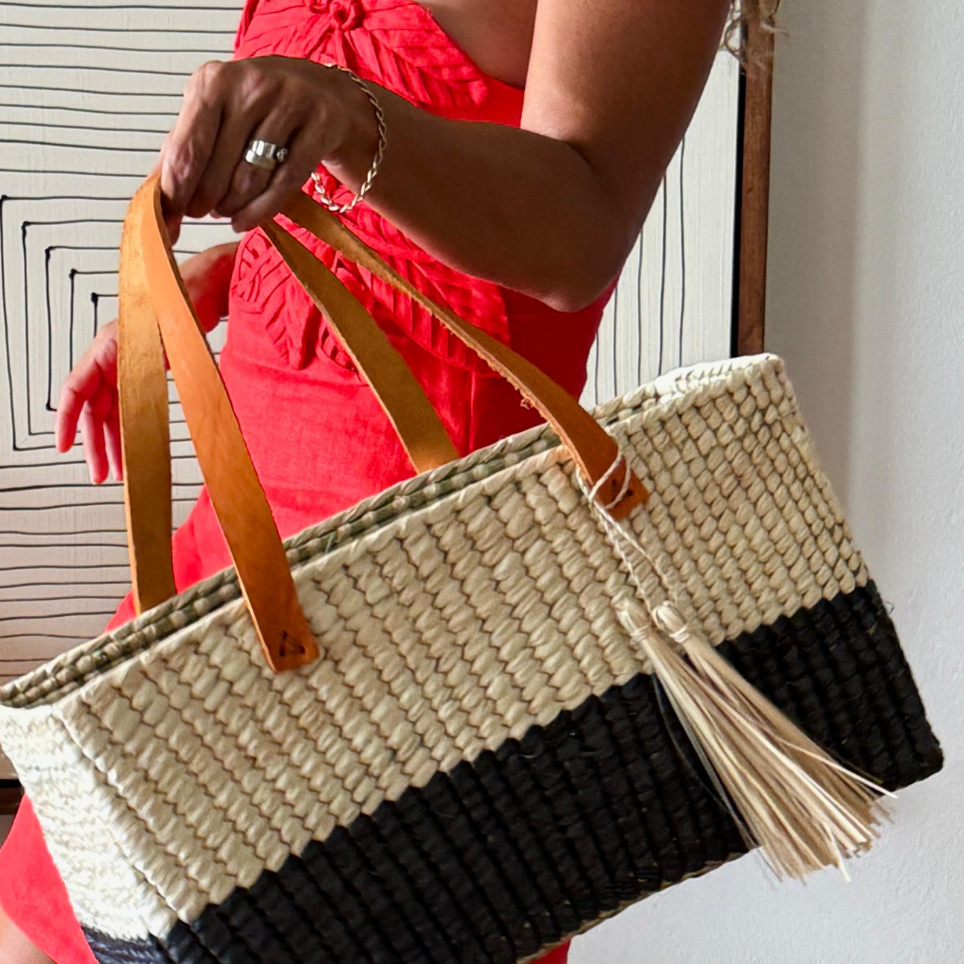 Bolsa Picnic Bicolor Estilo Contemporáneo con Toque Artesanal - Palo Rosa Arte y Diseño