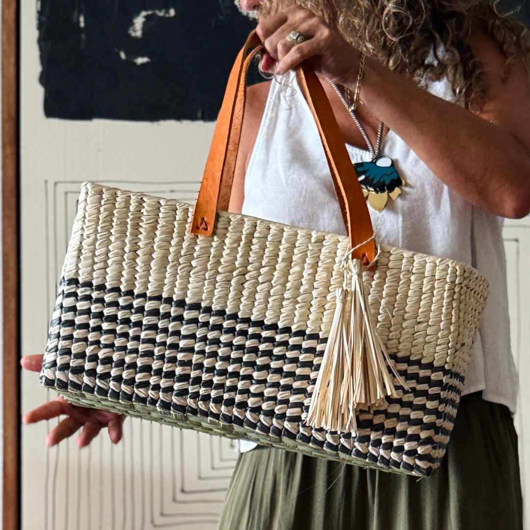 Bolsa Picnic Bicolor Estilo Contemporáneo con Toque Artesanal - Palo Rosa Arte y Diseño