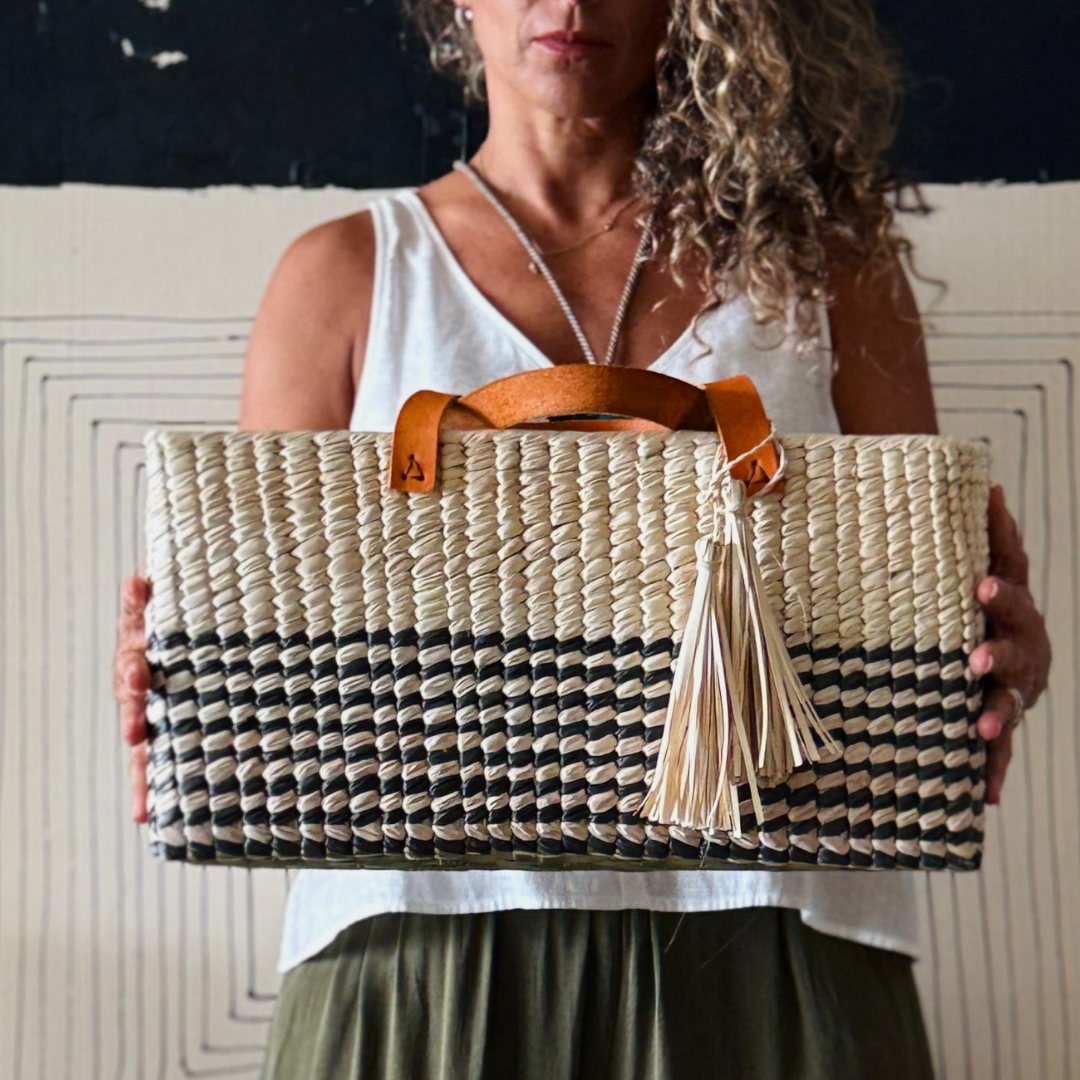 Bolsa Picnic Bicolor Estilo Contemporáneo con Toque Artesanal - Palo Rosa Arte y Diseño
