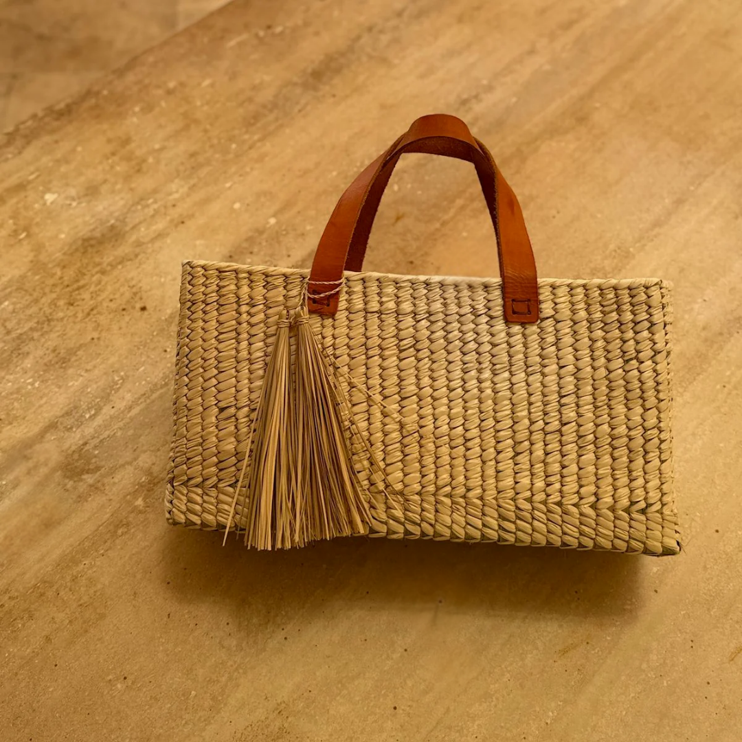 Bolsa para picnic artesanal hecha de palma mediana