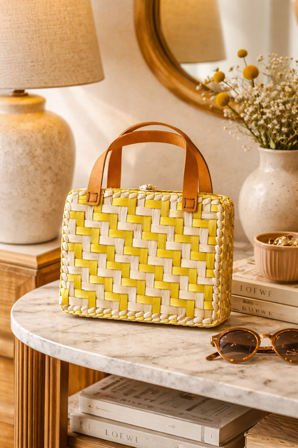 Portafolio Amarillo con Asa de Piel