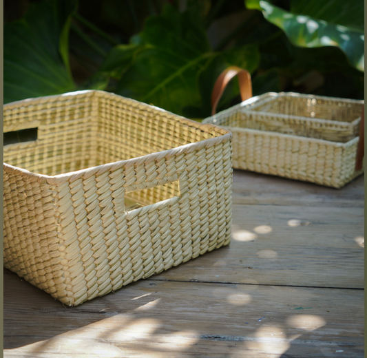 Caja Organizadora de Tejido Natural con Ventana - 40x35x25 cm