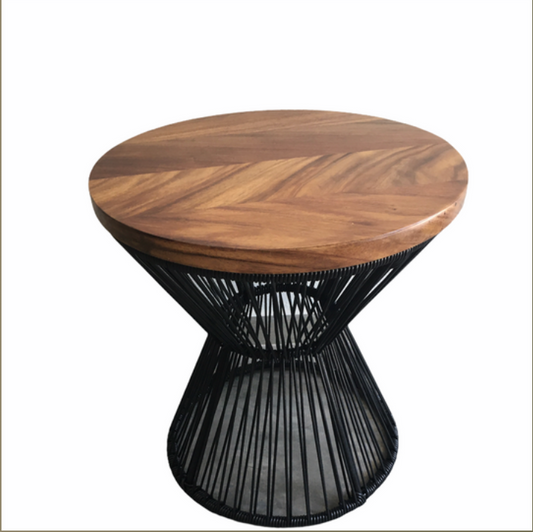 Mesa Lateral con Estructura de PVC y Cubierta de Parota - 50 cm Diámetro x 60 cm Alto