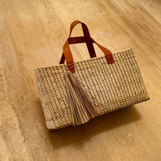 Bolsa para picnic artesanal hecha de palma mediana - Palo Rosa Arte y Diseño